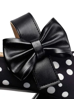 Fashion Retro Stage Mary Jane Polka Dots Bowknot Chunky Heels
