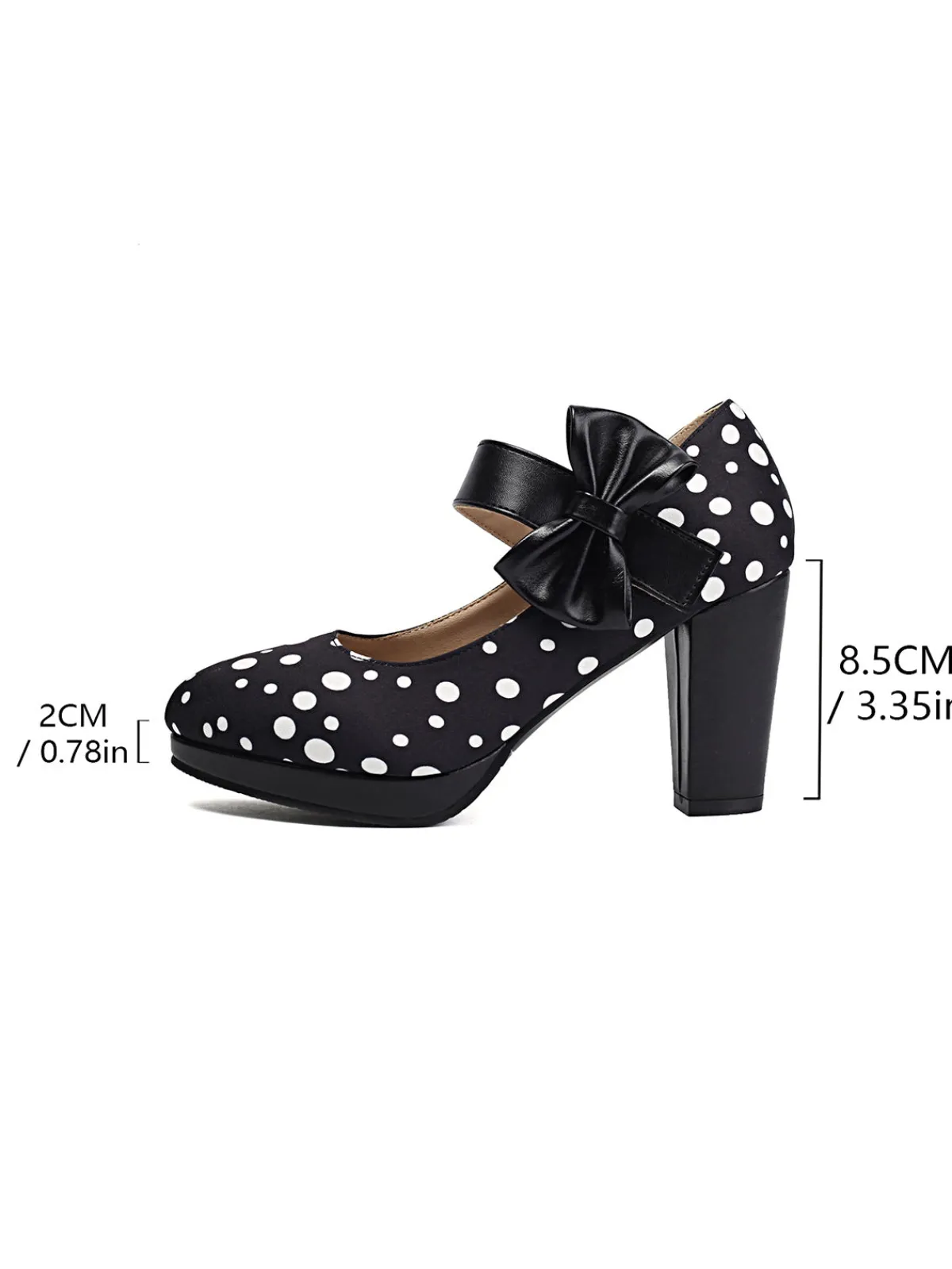 Fashion Retro Stage Mary Jane Polka Dots Bowknot Chunky Heels
