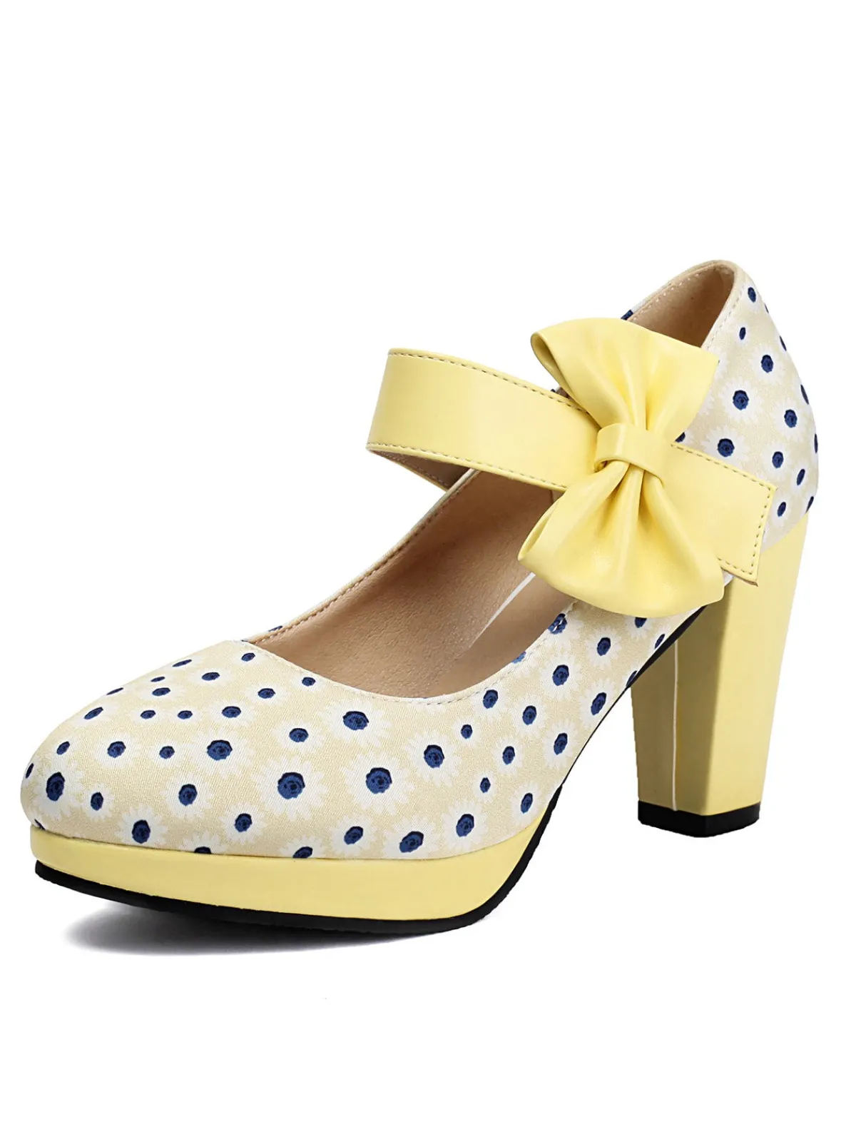 Fashion Retro Stage Mary Jane Polka Dots Bowknot Chunky Heels