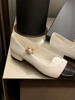 Hot Retro Stage Mary Jane Thick Heel Leather Shoes