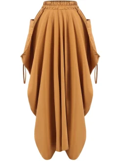 Best Retro Stage 1960s Solid Drawstring Waist Skirt Medium Yellow