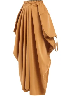 Best Retro Stage 1960s Solid Drawstring Waist Skirt Medium Yellow