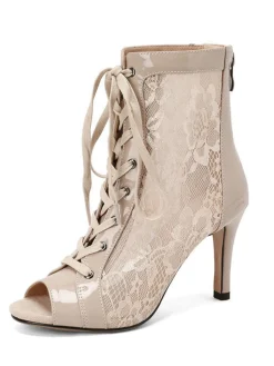 Online Retro Stage Mesh Patchwork Peep Toe High Heel Sandals