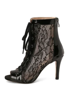 Online Retro Stage Mesh Patchwork Peep Toe High Heel Sandals