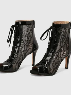 Online Retro Stage Mesh Patchwork Peep Toe High Heel Sandals