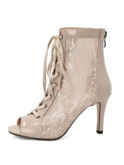 Online Retro Stage Mesh Patchwork Peep Toe High Heel Sandals
