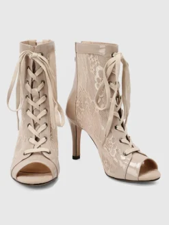 Online Retro Stage Mesh Patchwork Peep Toe High Heel Sandals
