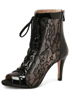 Online Retro Stage Mesh Patchwork Peep Toe High Heel Sandals