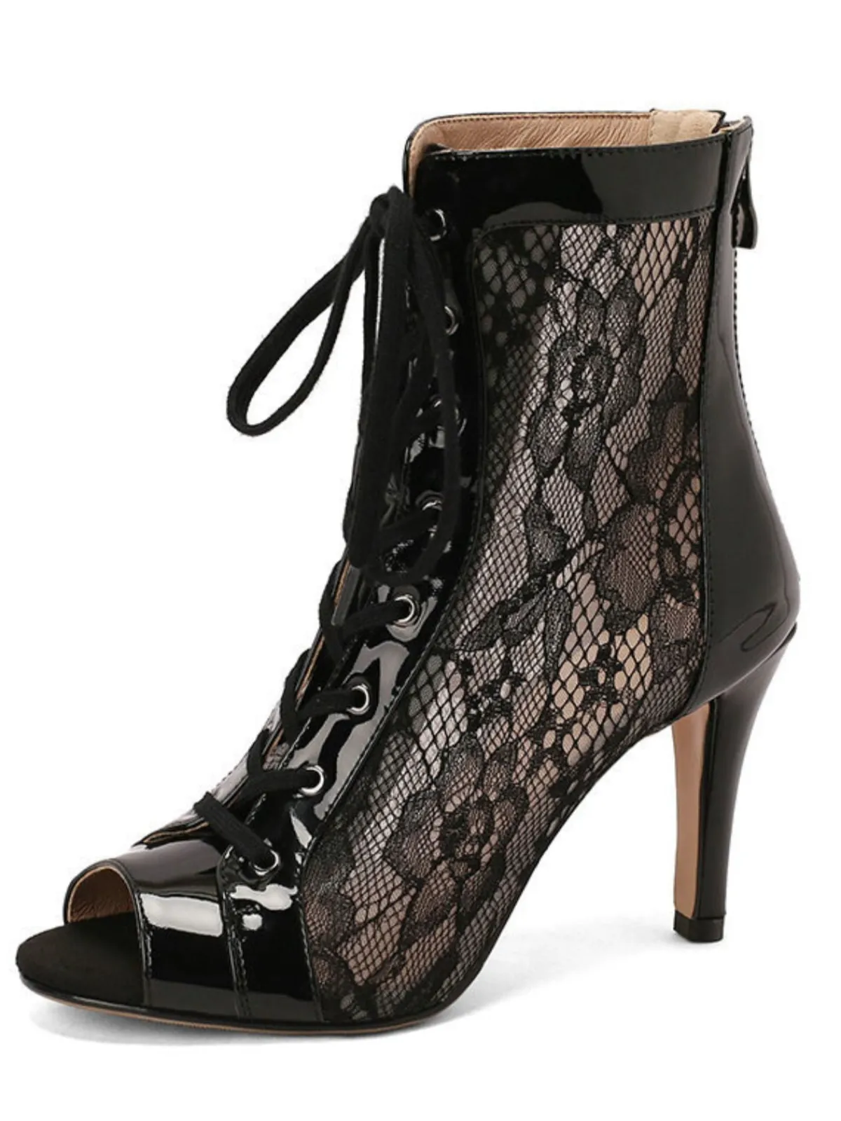 Online Retro Stage Mesh Patchwork Peep Toe High Heel Sandals