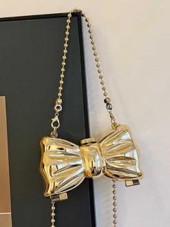 Best Retro Stage Metallic Bow Beaded Chain Bag