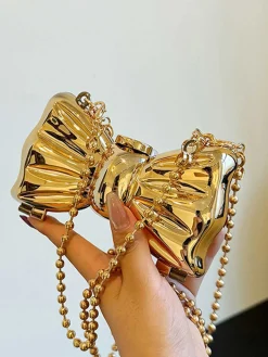 Best Retro Stage Metallic Bow Beaded Chain Bag