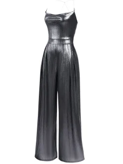 Outlet Retro Stage Metallic Gold 1980s Cowl Neck Spaghetti Strap Jumpsuit