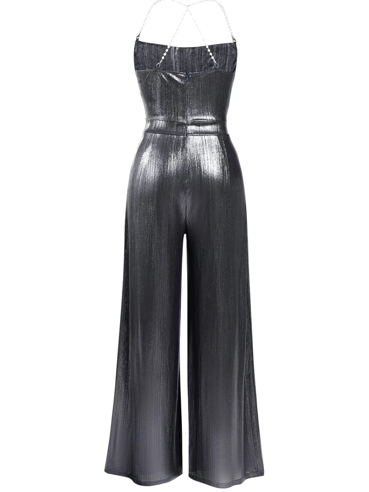 Outlet Retro Stage Metallic Gold 1980s Cowl Neck Spaghetti Strap Jumpsuit