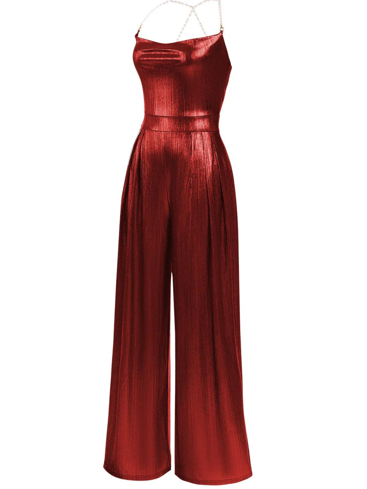 Outlet Retro Stage Metallic Gold 1980s Cowl Neck Spaghetti Strap Jumpsuit