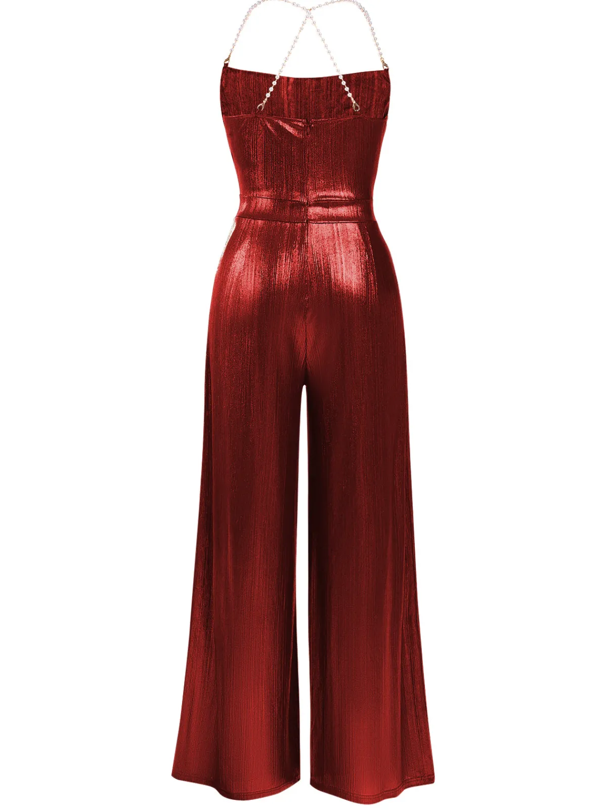 Hot Retro Stage Metallic Red 1980s Cowl Neck Spaghetti Strap Jumpsuit
