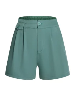 Fashion Retro Stage Mint 1950s Solid Pleating Decorative Pocket Shorts Green