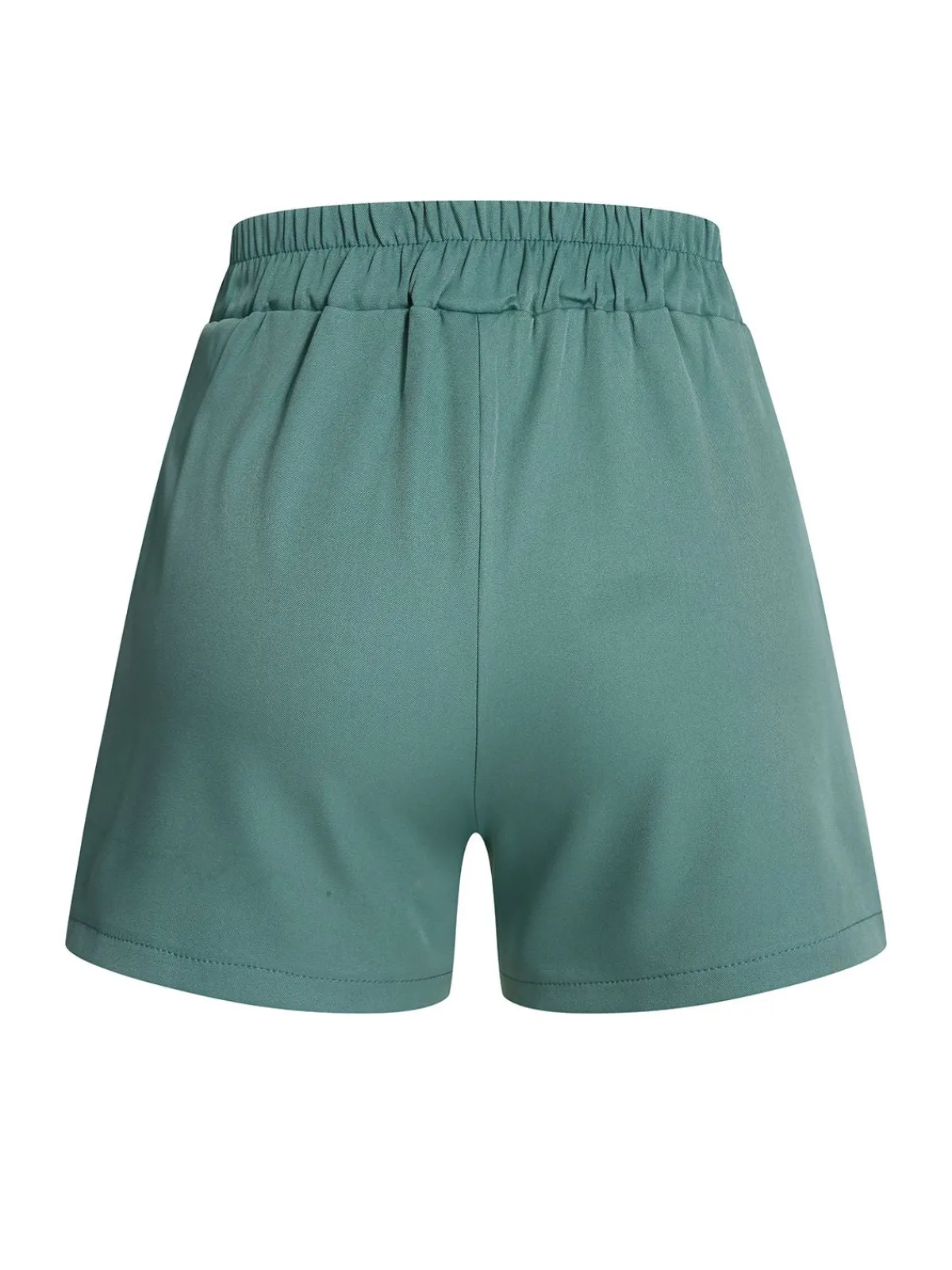 Fashion Retro Stage Mint 1950s Solid Pleating Decorative Pocket Shorts Green