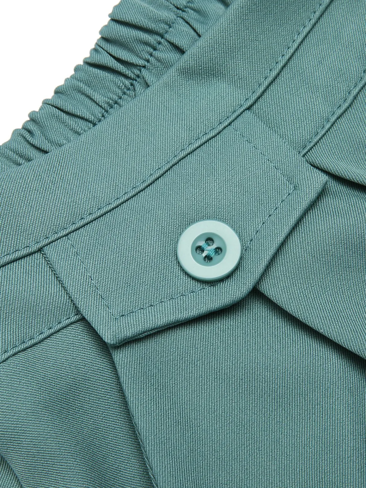 Fashion Retro Stage Mint 1950s Solid Pleating Decorative Pocket Shorts Green