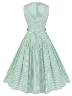 Best Retro Stage Mint 1950s Striped V-Neck Dress Green