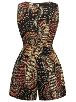 Sale Retro Stage Multiclor 1970s Boho Irregular Print Romper Multicolor