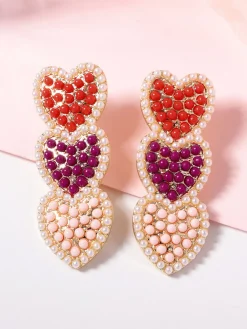 Sale Retro Stage Multicolor Hearts Imitation Pearls Dangle Earrings