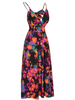 Clearance Retro Stage 1970s Abstract Floral A-line Strap Dress Multicolor
