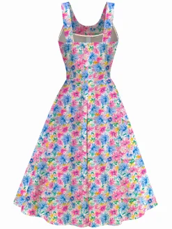 Fashion Retro Stage 1950s All-Over Floral Swing Dress Multicolor