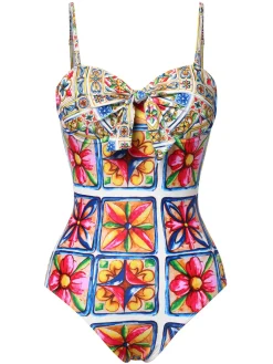 Hot Retro Stage 1970s Floral Back Cut-Out Swimsuit Multicolor