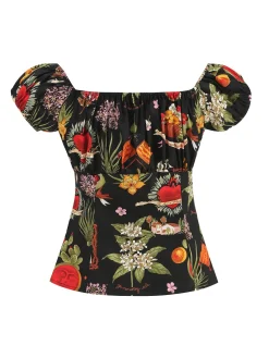 Best Retro Stage 1950s Floral U-Neck Cap Top Multicolor