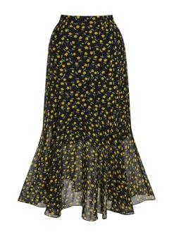 Fashion Retro Stage 1930s Flowers Fishtail Skirt Multicolor