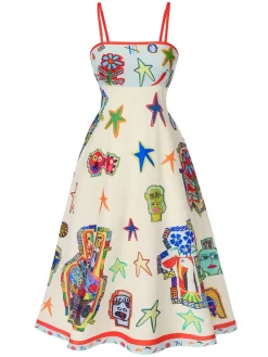 Fashion Retro Stage 1950s Marine Life Print Dress Multicolor