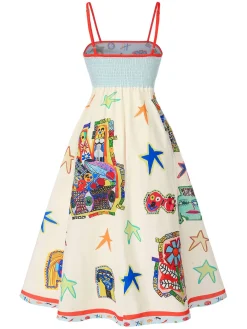 Fashion Retro Stage 1950s Marine Life Print Dress Multicolor