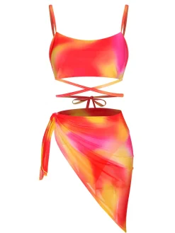 Online Retro Stage 1960s Spaghetti Strap Swimsuit Set Multicolor