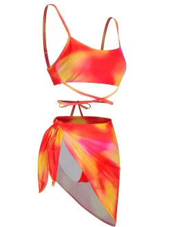 Online Retro Stage 1960s Spaghetti Strap Swimsuit Set Multicolor