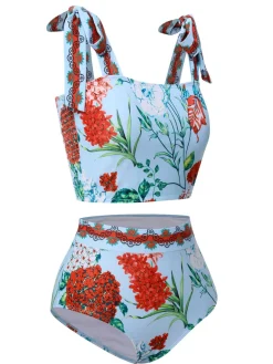Outlet Retro Stage 1960s Strap Floral Swimsuit Multicolor