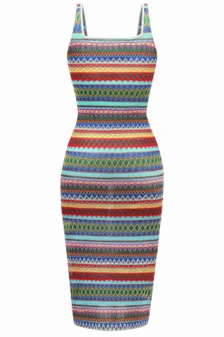 New Retro Stage 1960s Suspender Side Slit Pencil Dress Multicolor