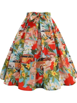 Discount Retro Stage 1950s Vintage Painting Swing Skirt Multicolor