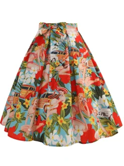 Discount Retro Stage 1950s Vintage Painting Swing Skirt Multicolor