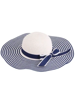 Hot Retro Stage Navy Blue Retro Classic Stripes Straw Sun Hat