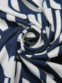 Online Retro Stage 1930s Geometric Printed V-Neck Dress Navy Blue