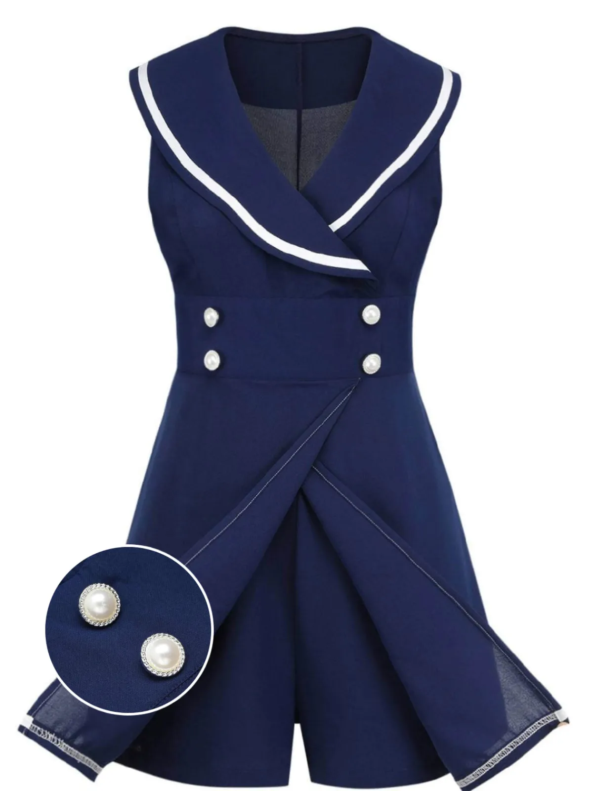 Best Retro Stage 1950s Sailor Collar Romper Navy Blue