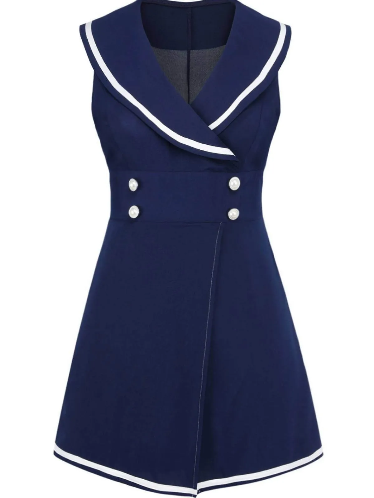 Best Retro Stage 1950s Sailor Collar Romper Navy Blue