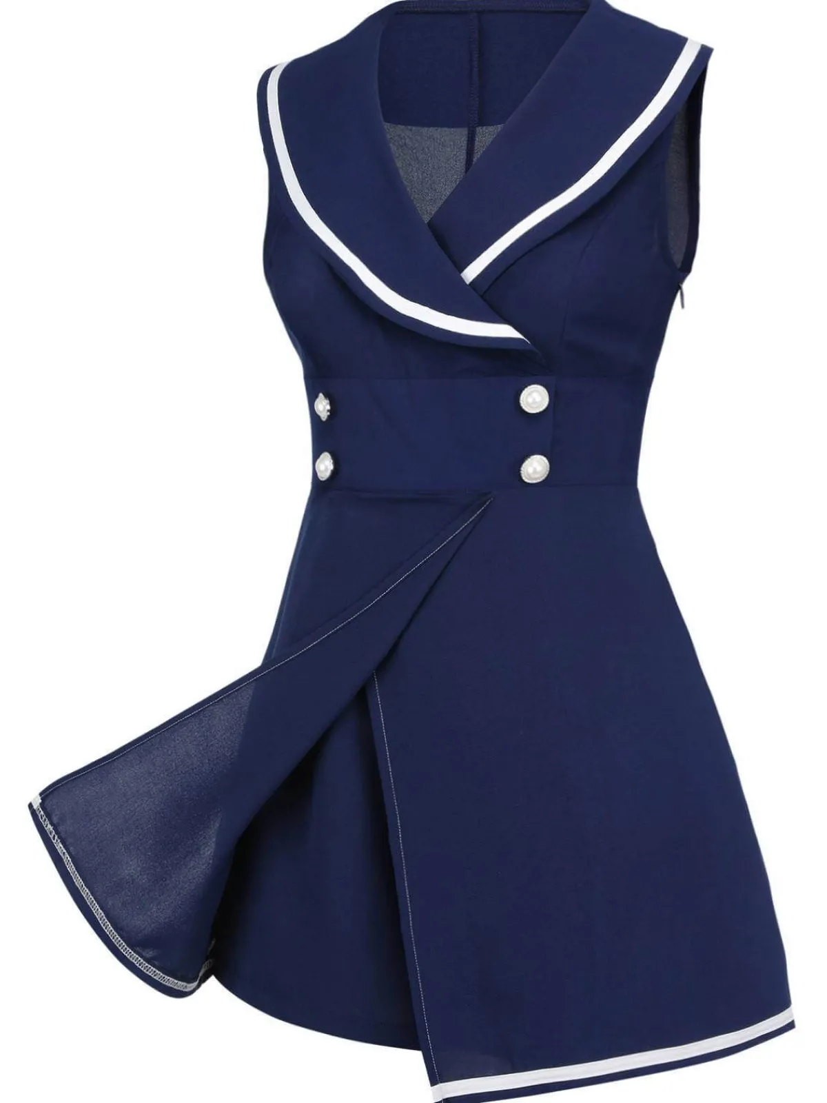 Best Retro Stage 1950s Sailor Collar Romper Navy Blue