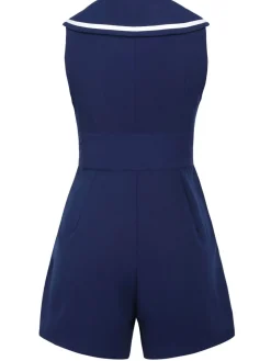 Best Retro Stage 1950s Sailor Collar Romper Navy Blue