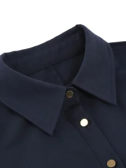 Fashion Retro Stage 1950s Solid Belt Swing Dress Navy Blue
