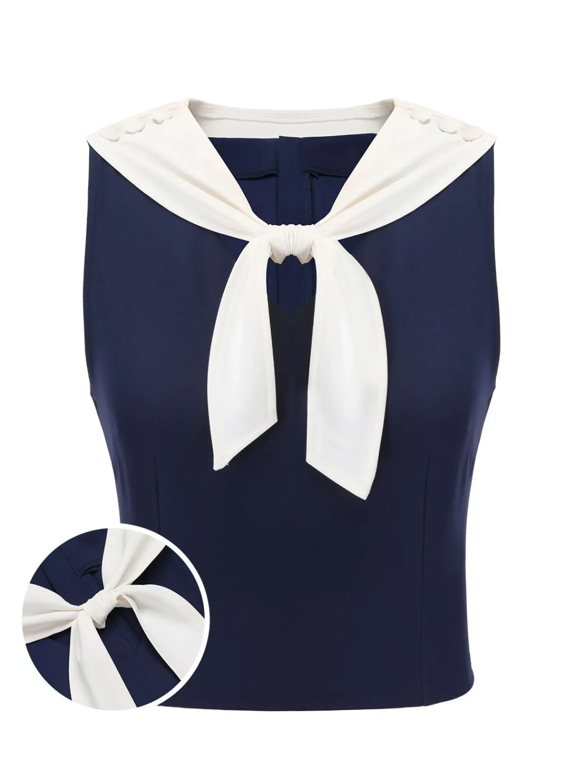 Best Retro Stage 1950s Solid Sailor Collar Blouse Navy Blue