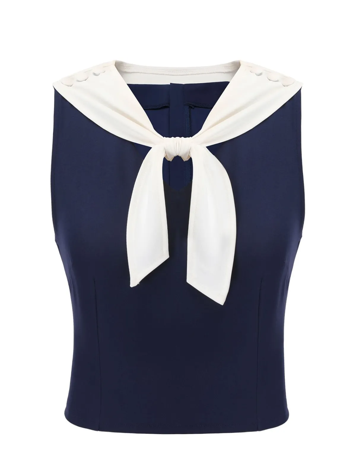 Best Retro Stage 1950s Solid Sailor Collar Blouse Navy Blue