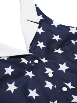 Best Retro Stage 1950s Stars Lapel Vintage Romper Navy blue