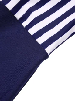 Best Retro Stage 1930s Stripe Patchwork Swimsuit Navy Blue