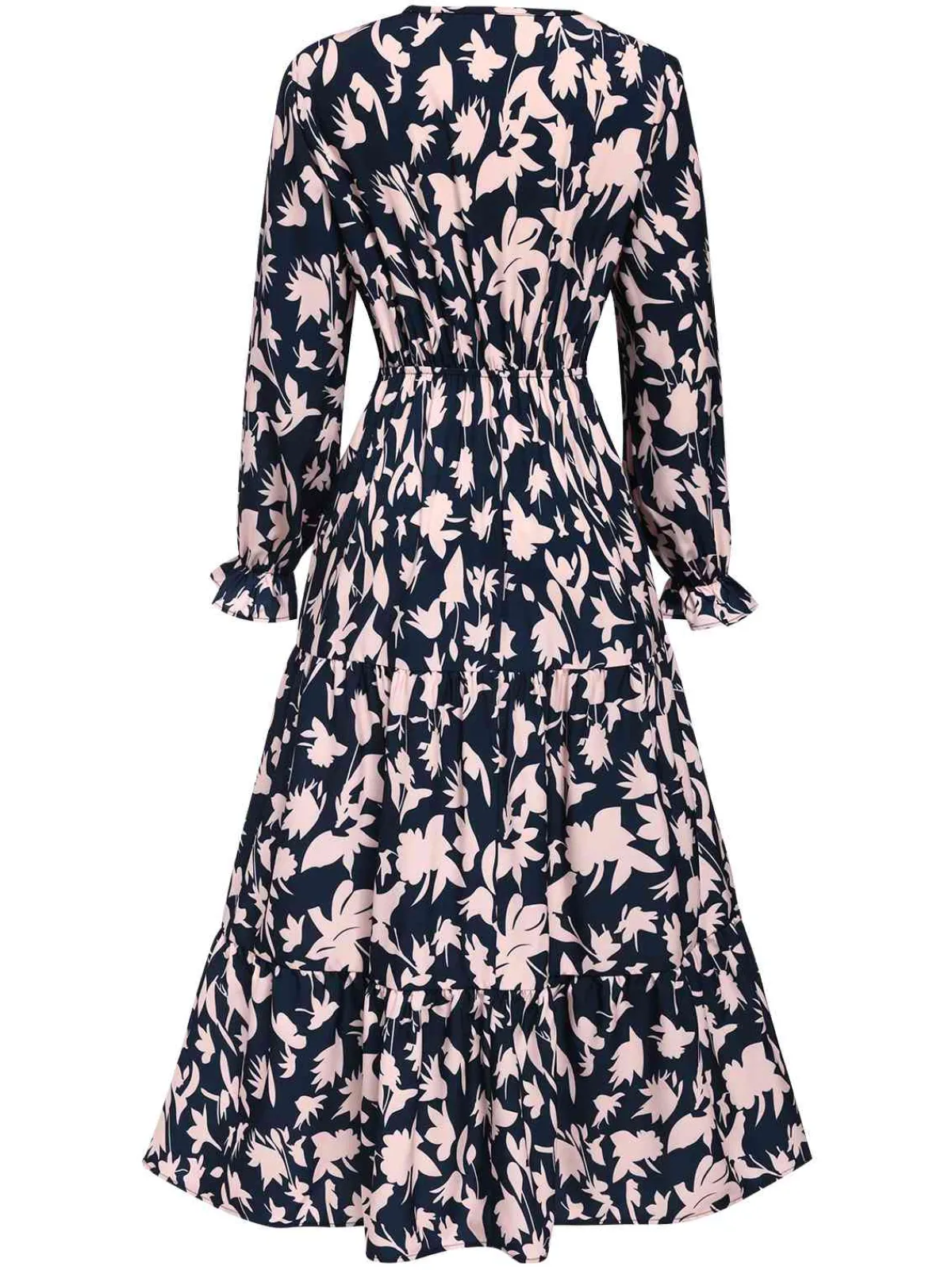 Sale Retro Stage 1930s V-Neck Floral Dress Navy Blue